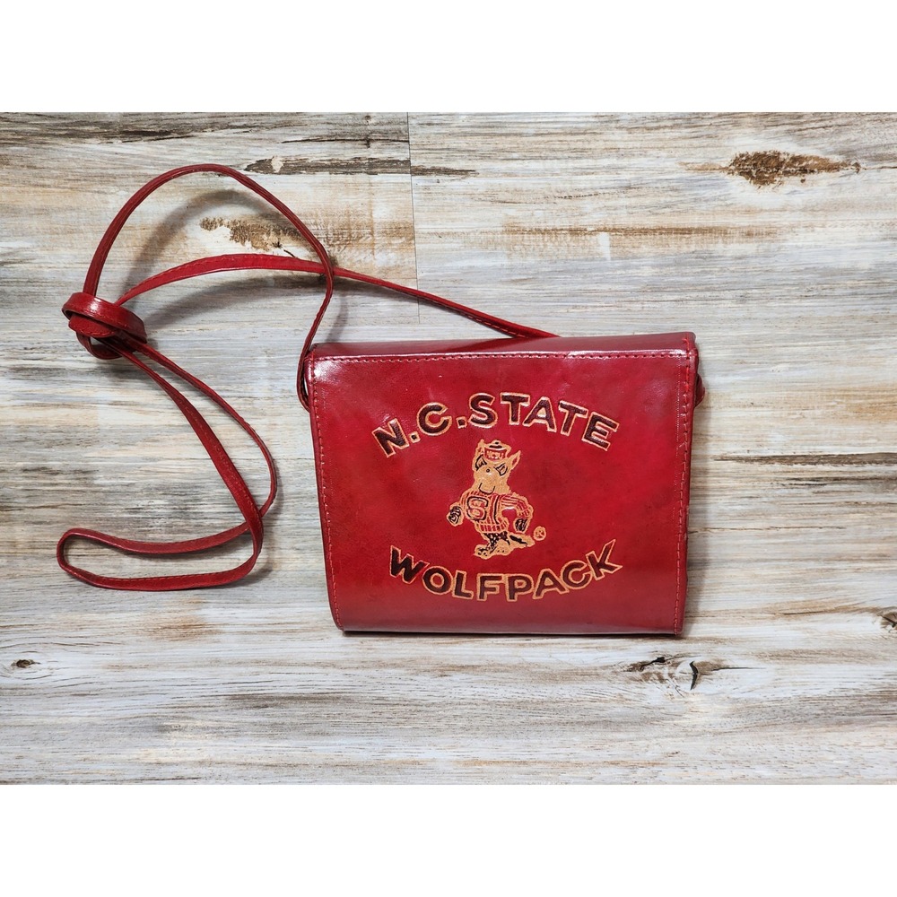 Vintage NC State Wolfpack Red Leather Crossbody Bag Mediterranean Trading Co